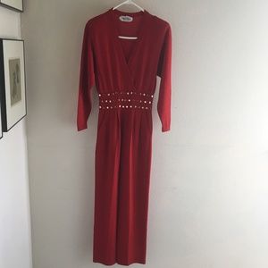 Long St John Red Jumpsuit Knit with Gold Studs